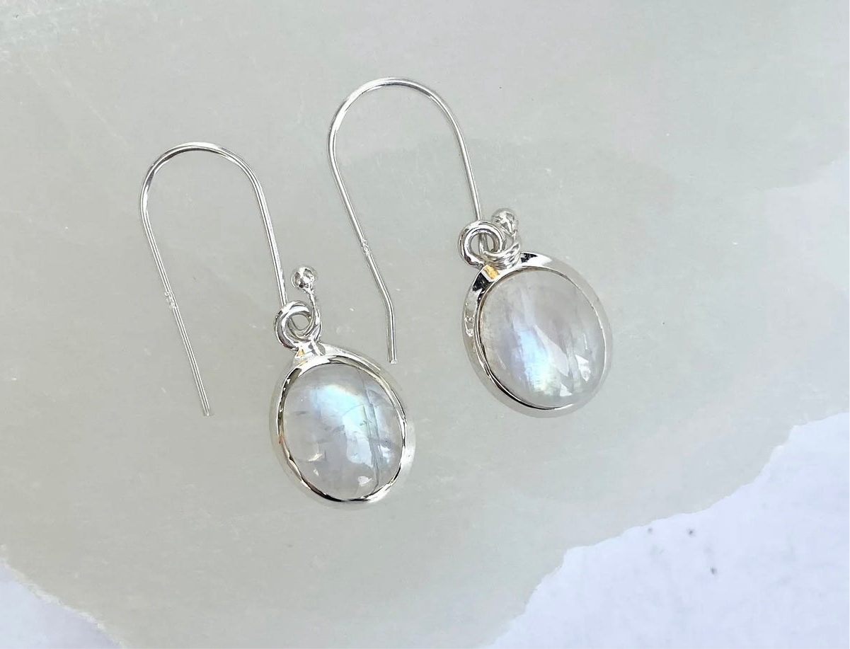 Rainbow Moonstone Earrings (Stirling Silver)