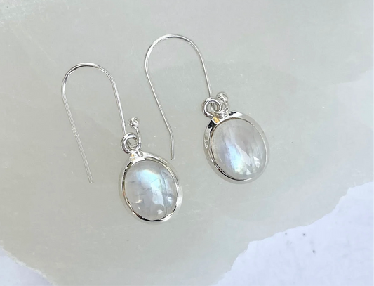 Rainbow Moonstone Earrings (Stirling Silver)